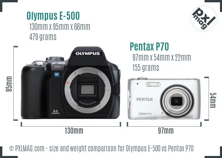 Olympus E-500 vs Pentax P70 size comparison