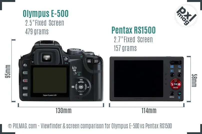 Olympus E-500 vs Pentax RS1500 Screen and Viewfinder comparison