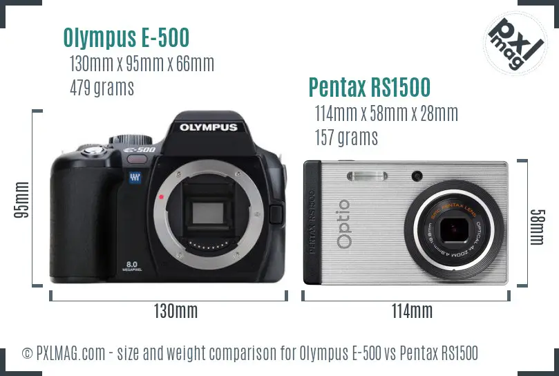 Olympus E-500 vs Pentax RS1500 size comparison