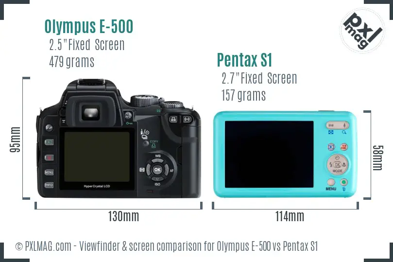 Olympus E-500 vs Pentax S1 Screen and Viewfinder comparison