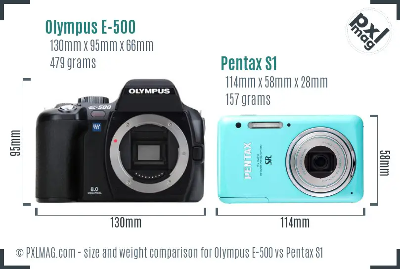Olympus E-500 vs Pentax S1 size comparison