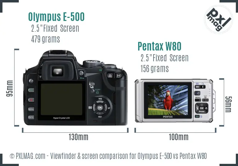 Olympus E-500 vs Pentax W80 Screen and Viewfinder comparison
