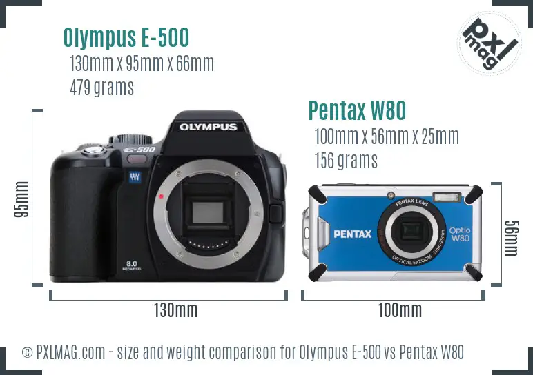 Olympus E-500 vs Pentax W80 size comparison