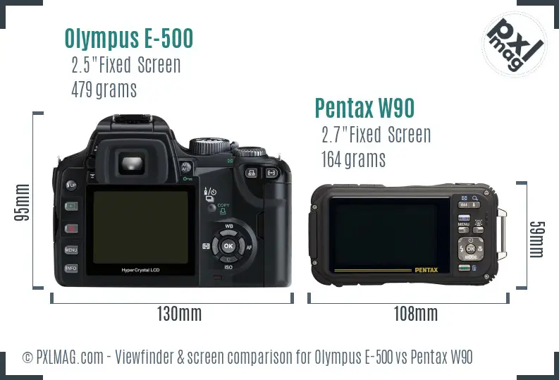 Olympus E-500 vs Pentax W90 Screen and Viewfinder comparison