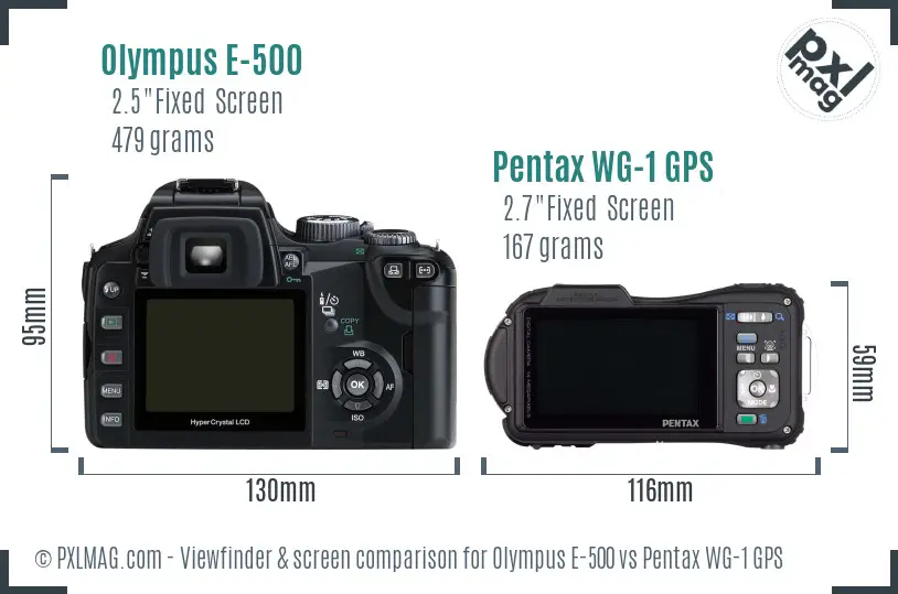 Olympus E-500 vs Pentax WG-1 GPS Screen and Viewfinder comparison