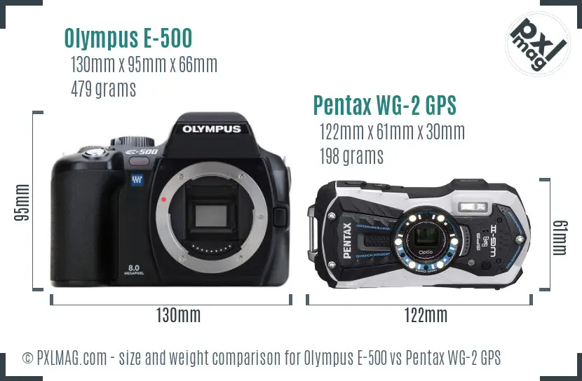 Olympus E-500 vs Pentax WG-2 GPS size comparison