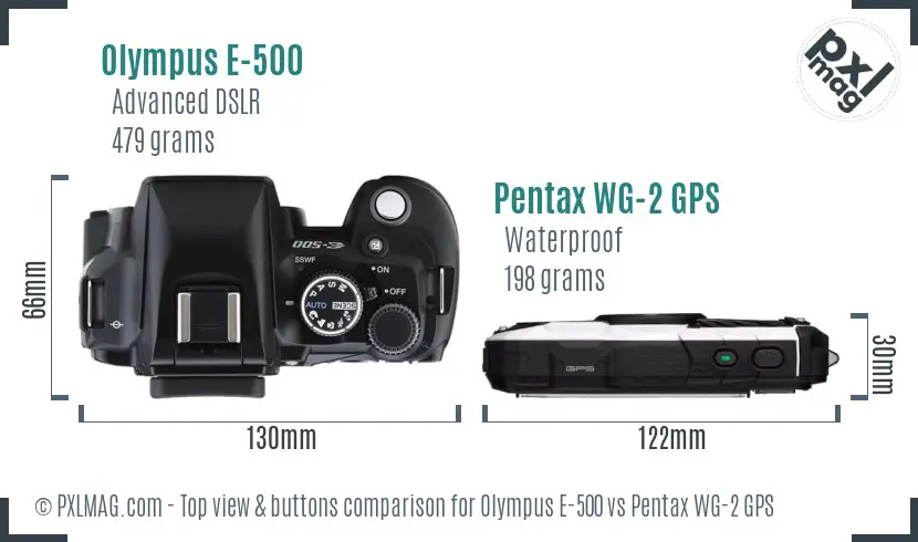 Olympus E-500 vs Pentax WG-2 GPS top view buttons comparison