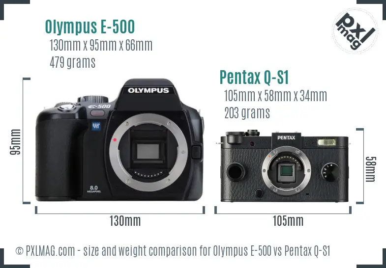 Olympus E-500 vs Pentax Q-S1 size comparison