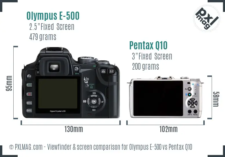 Olympus E-500 vs Pentax Q10 Screen and Viewfinder comparison