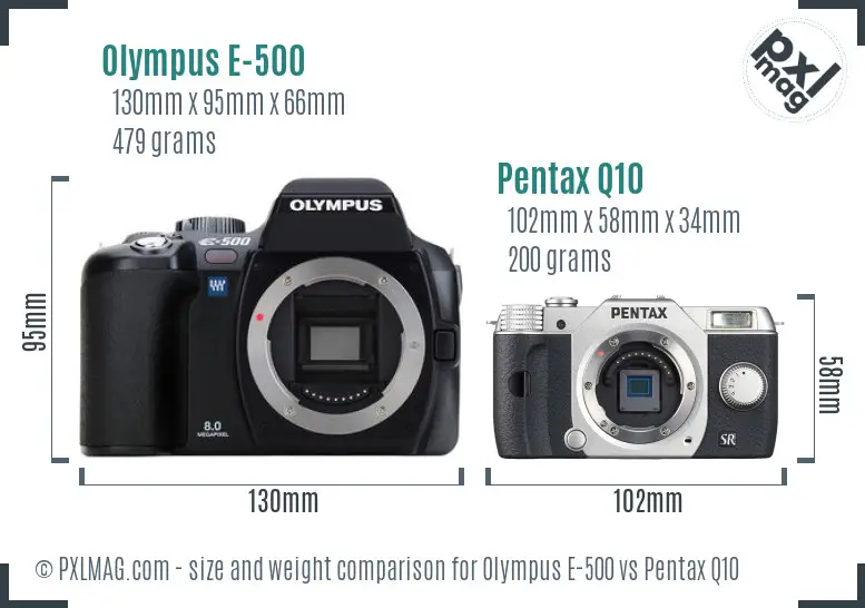 Olympus E-500 vs Pentax Q10 size comparison
