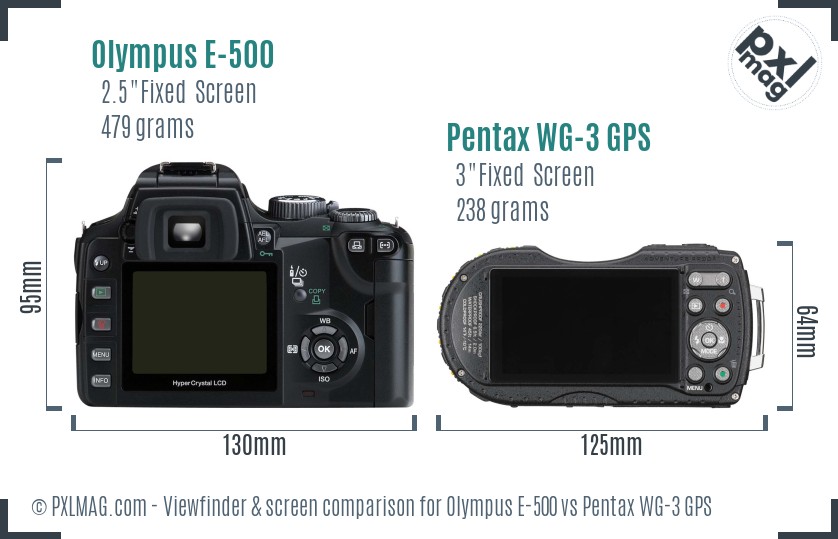 Olympus E-500 vs Pentax WG-3 GPS Screen and Viewfinder comparison