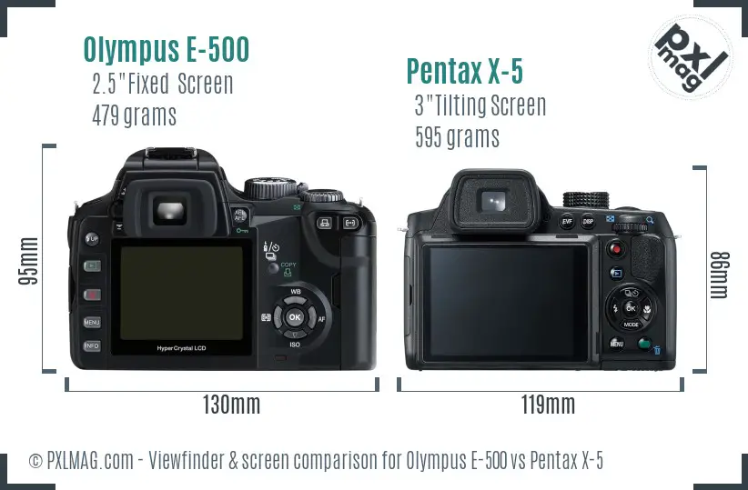 Olympus E-500 vs Pentax X-5 Screen and Viewfinder comparison