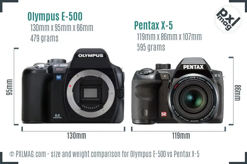 Olympus E-500 vs Pentax X-5 size comparison