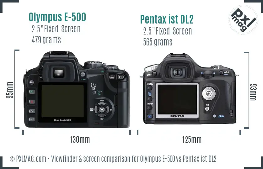 Olympus E-500 vs Pentax ist DL2 Screen and Viewfinder comparison