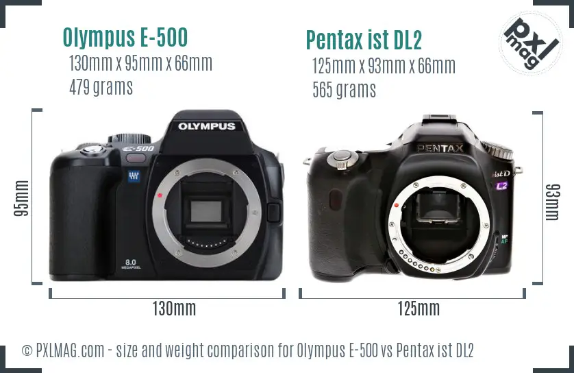 Olympus E-500 vs Pentax ist DL2 size comparison