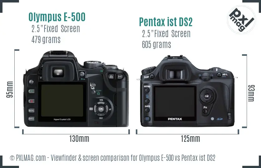 Olympus E-500 vs Pentax ist DS2 Screen and Viewfinder comparison