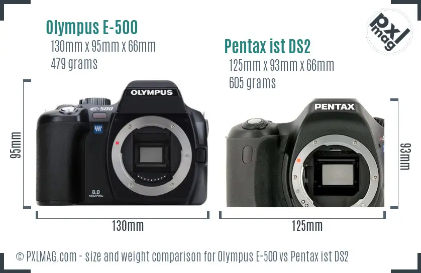 Olympus E-500 vs Pentax ist DS2 size comparison