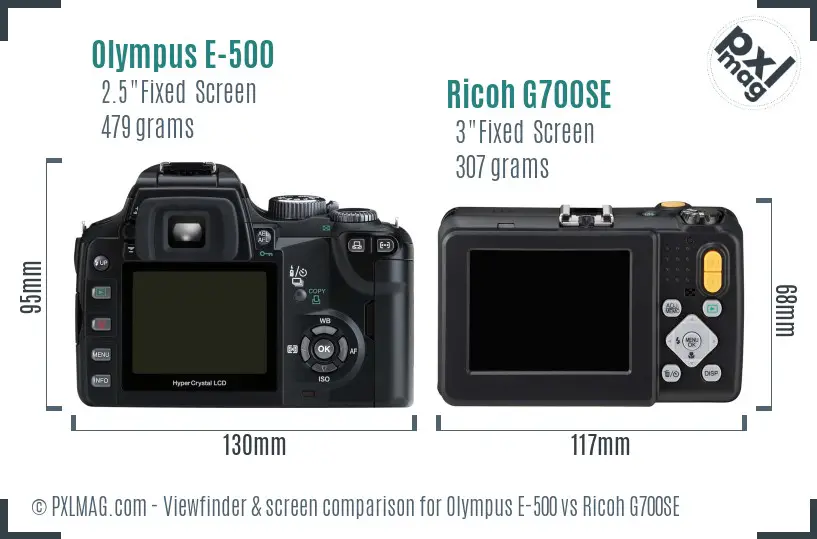 Olympus E-500 vs Ricoh G700SE Screen and Viewfinder comparison