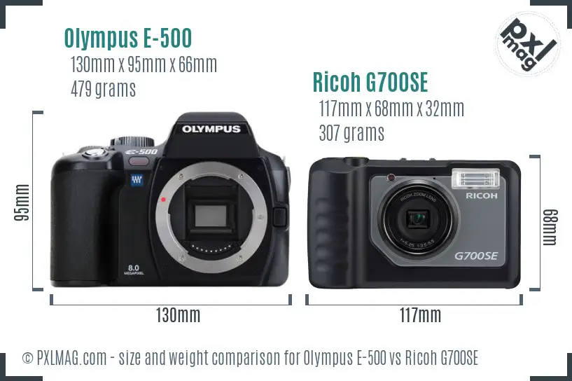 Olympus E-500 vs Ricoh G700SE size comparison