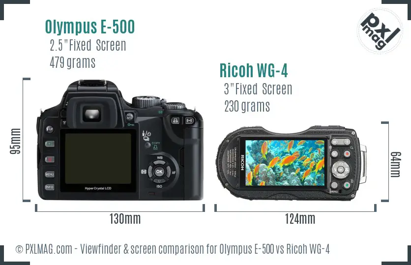 Olympus E-500 vs Ricoh WG-4 Screen and Viewfinder comparison