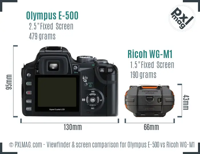 Olympus E-500 vs Ricoh WG-M1 Screen and Viewfinder comparison