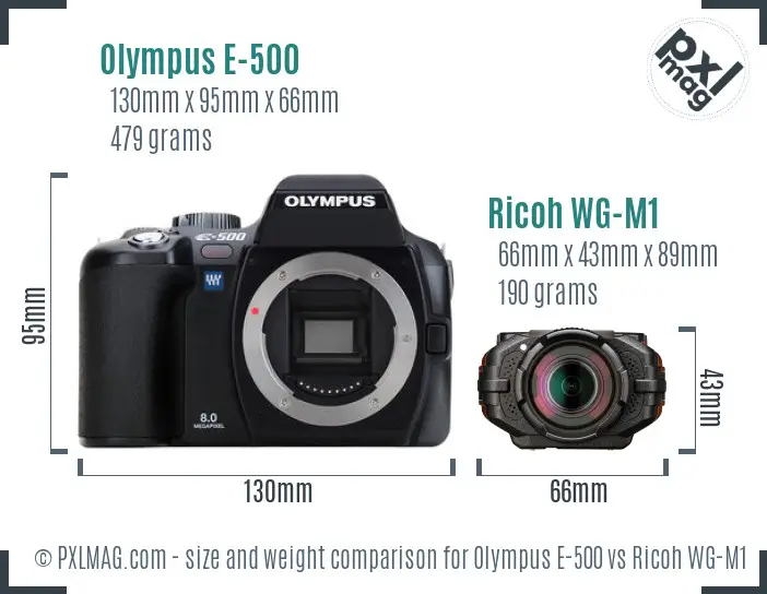 Olympus E-500 vs Ricoh WG-M1 size comparison