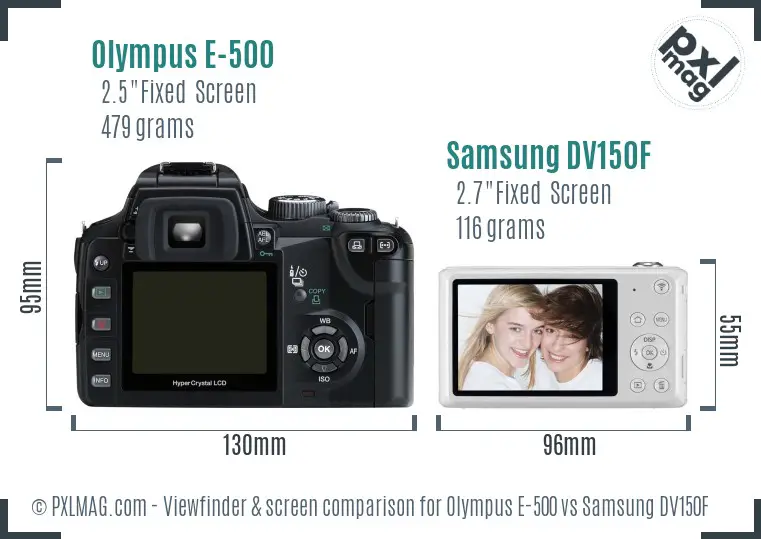 Olympus E-500 vs Samsung DV150F Screen and Viewfinder comparison