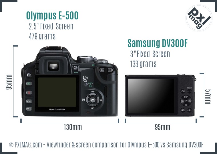 Olympus E-500 vs Samsung DV300F Screen and Viewfinder comparison