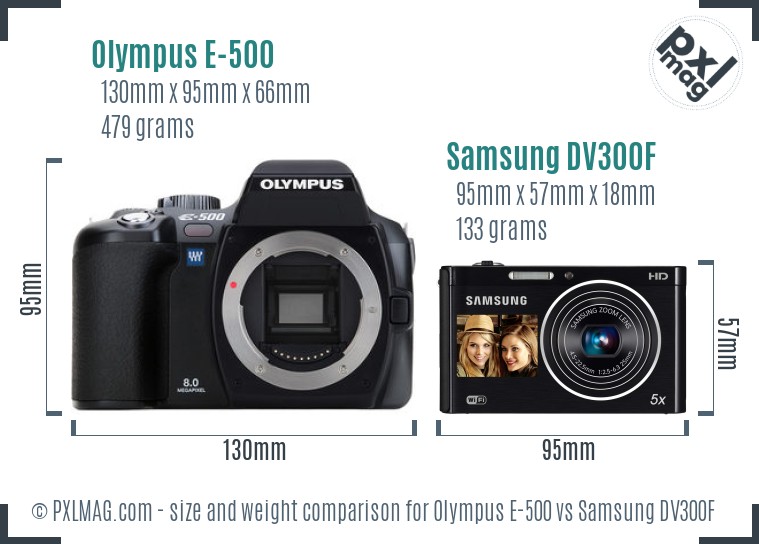 Olympus E-500 vs Samsung DV300F size comparison