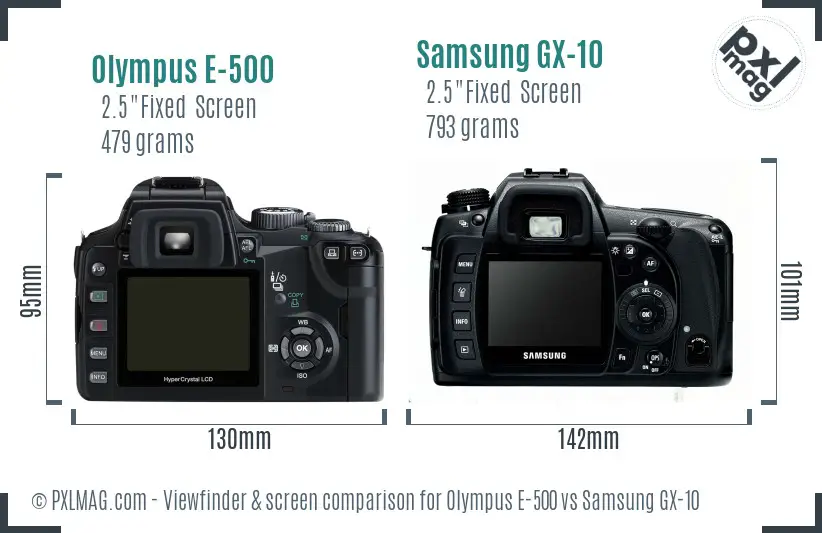Olympus E-500 vs Samsung GX-10 Screen and Viewfinder comparison