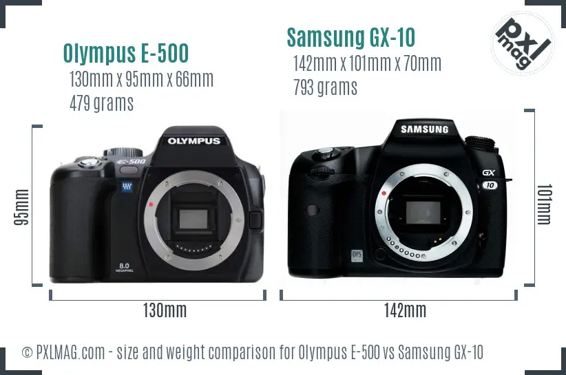 Olympus E-500 vs Samsung GX-10 size comparison