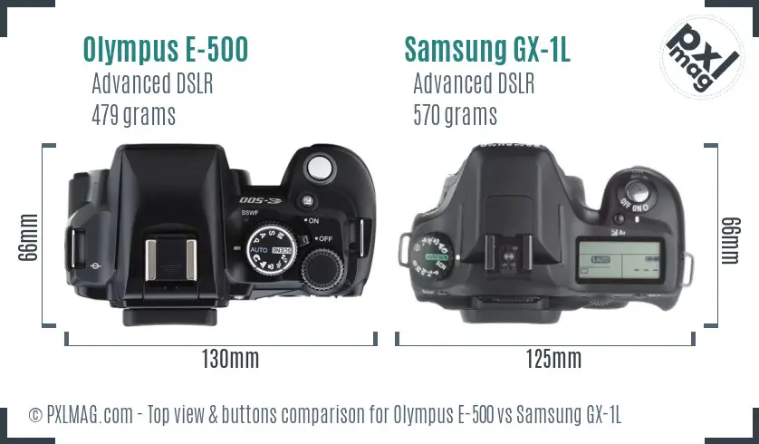 Olympus E-500 vs Samsung GX-1L top view buttons comparison