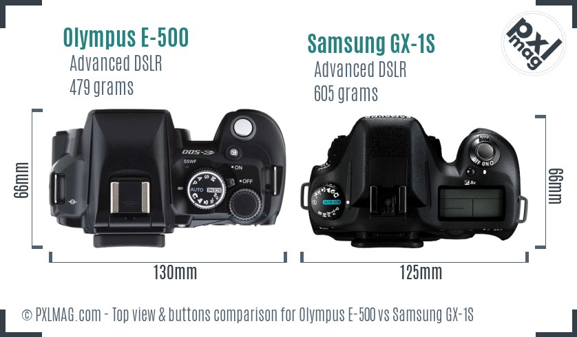 Olympus E-500 vs Samsung GX-1S top view buttons comparison