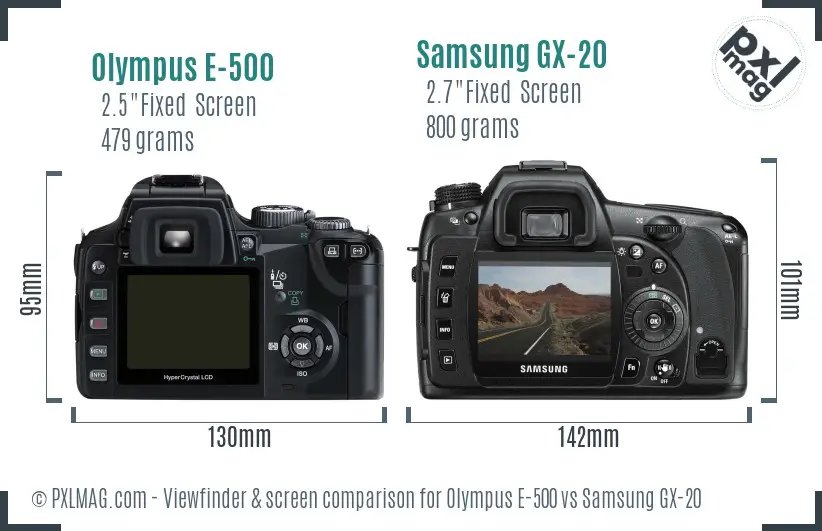 Olympus E-500 vs Samsung GX-20 Screen and Viewfinder comparison