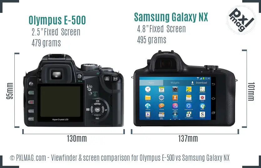 Olympus E-500 vs Samsung Galaxy NX Screen and Viewfinder comparison