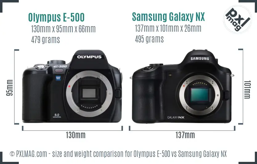 Olympus E-500 vs Samsung Galaxy NX size comparison