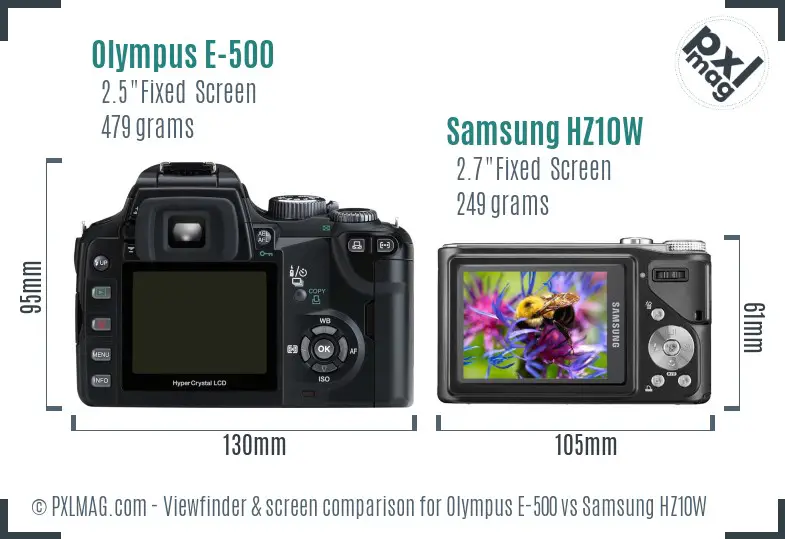 Olympus E-500 vs Samsung HZ10W Screen and Viewfinder comparison