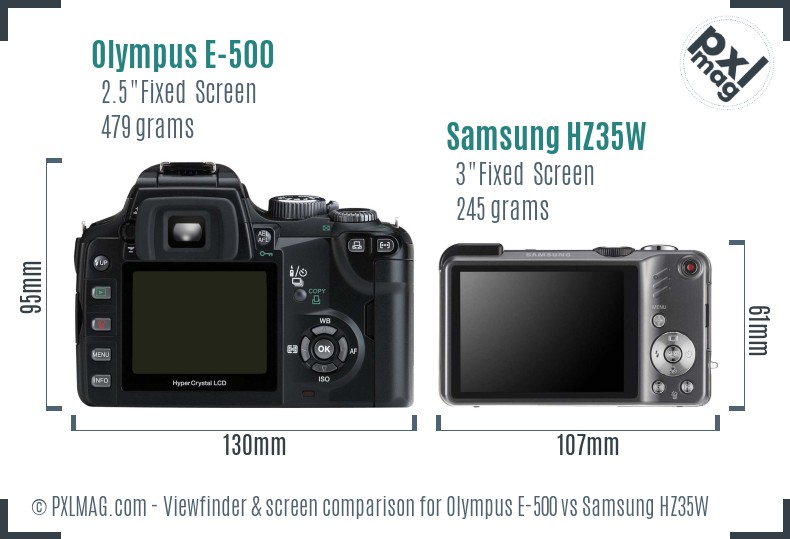 Olympus E-500 vs Samsung HZ35W Screen and Viewfinder comparison