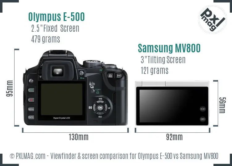 Olympus E-500 vs Samsung MV800 Screen and Viewfinder comparison