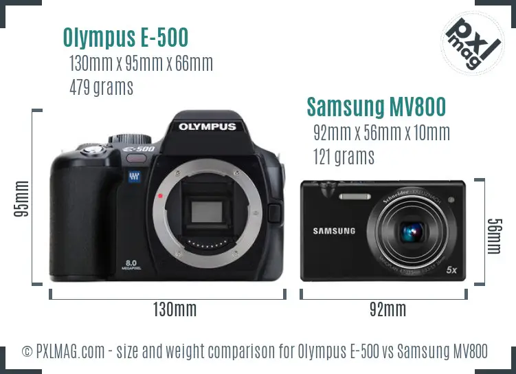 Olympus E-500 vs Samsung MV800 size comparison