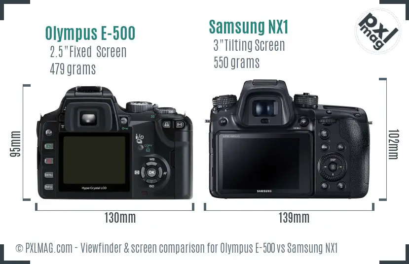 Olympus E-500 vs Samsung NX1 Screen and Viewfinder comparison