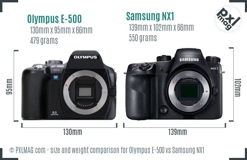 Olympus E-500 vs Samsung NX1 size comparison