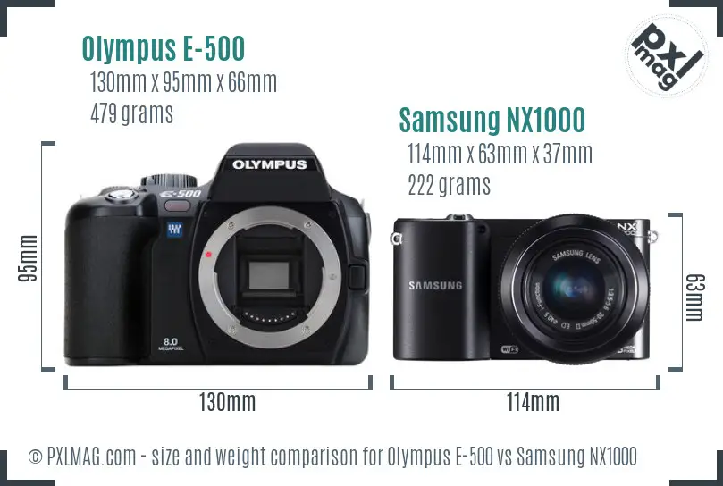 Olympus E-500 vs Samsung NX1000 size comparison Olympus E-500 vs Samsung NX1000 size comparison
