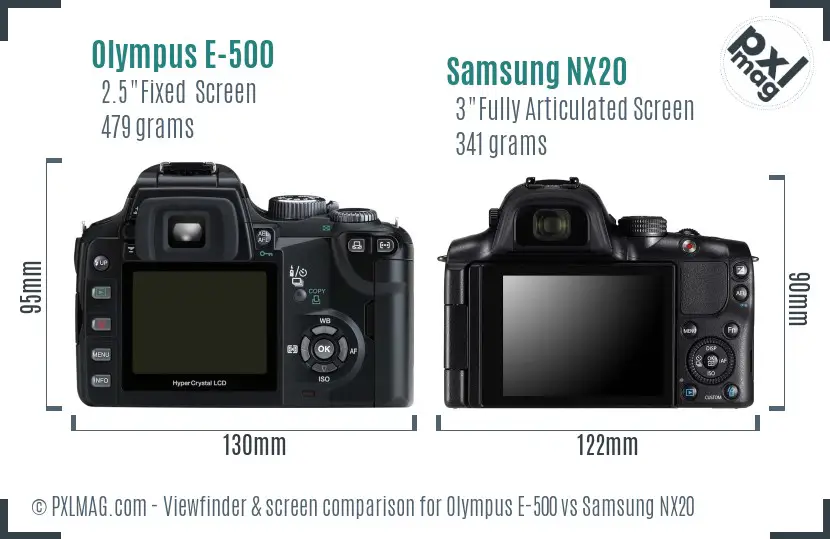 Olympus E-500 vs Samsung NX20 Screen and Viewfinder comparison