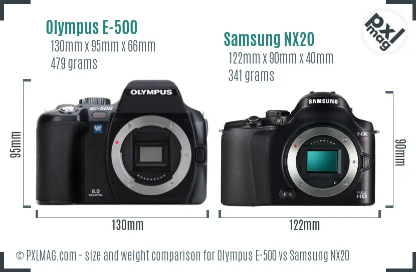 Olympus E-500 vs Samsung NX20 size comparison