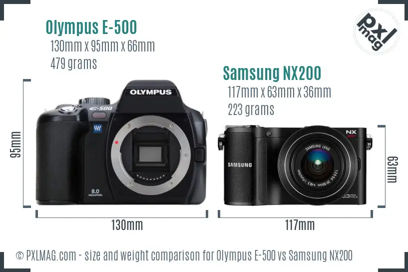 Olympus E-500 vs Samsung NX200 size comparison