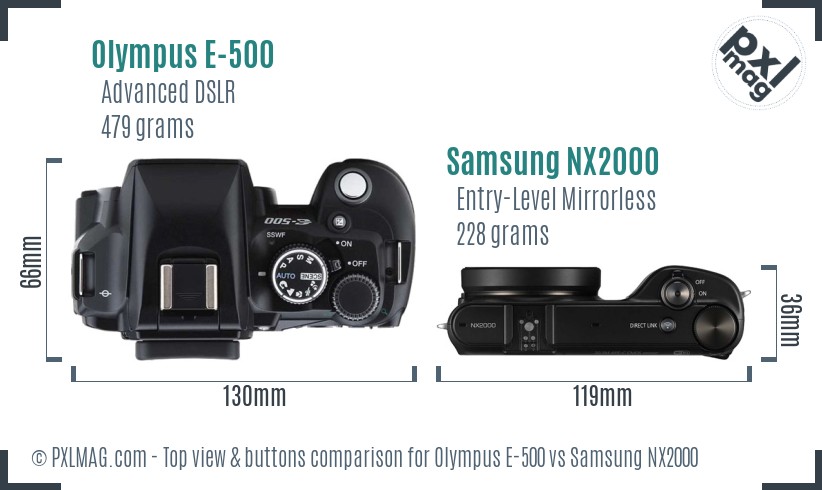 Olympus E-500 vs Samsung NX2000 top view buttons comparison