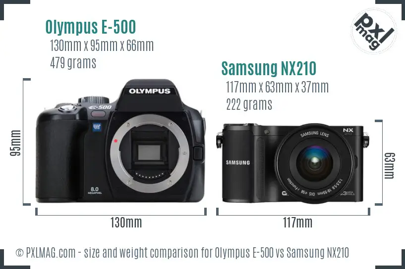 Olympus E-500 vs Samsung NX210 size comparison