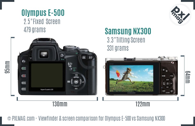 Olympus E-500 vs Samsung NX300 Screen and Viewfinder comparison