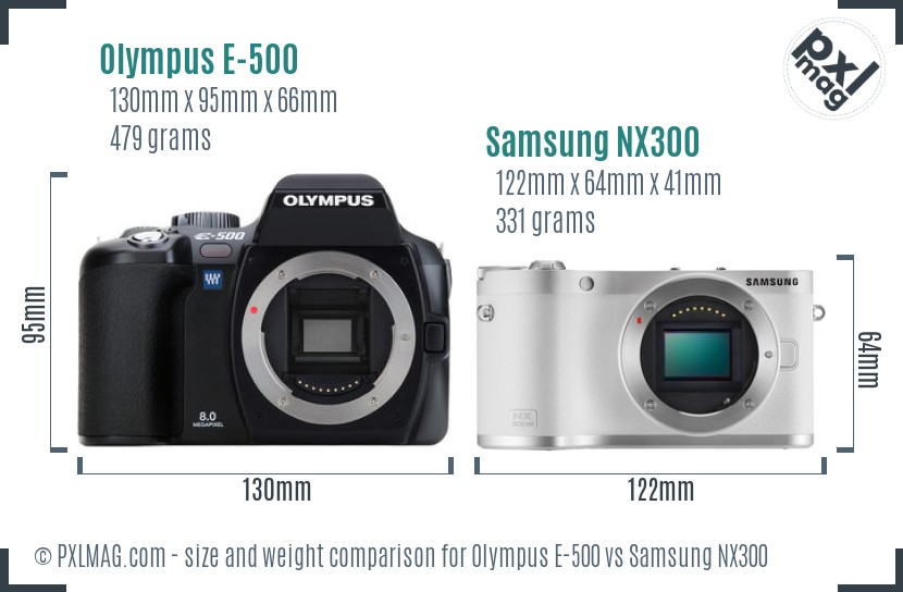 Olympus E-500 vs Samsung NX300 size comparison Olympus E-500 vs Samsung NX300 size comparison